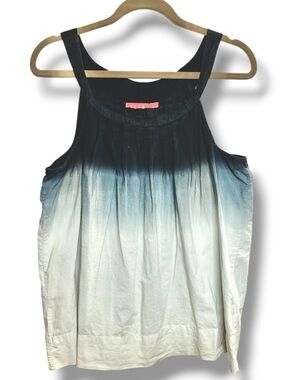 Elle 100% Cotton Dark Blue to White Ombre Pleated Tank Top Flowy Drop Waist L